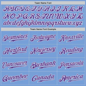 Custom Light Blue Baseball Jersey with Purple-White - Image 2