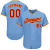 Custom Light Blue Baseball Jersey with Red-Gold