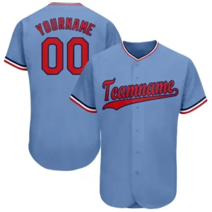 Custom Light Blue Baseball Jersey with Red-Navy