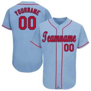 Custom Light Blue Baseball Jersey with Red-Navy