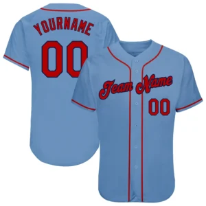 Custom Light Blue Baseball Jersey with Red-Navy