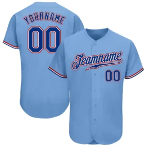 Custom Light Blue Baseball Jersey with Royal-Red