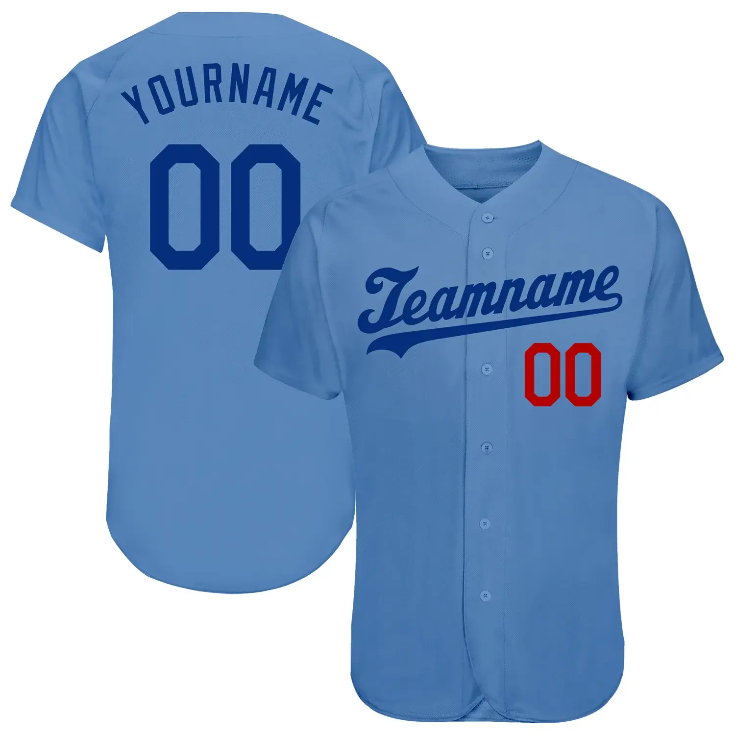 Custom Light Blue Baseball Jersey with Royal-Red