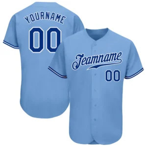 Custom Light Blue Baseball Jersey with Royal-White