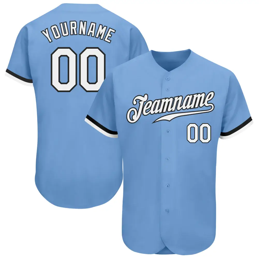 Custom Light Blue Baseball Jersey with White-Black