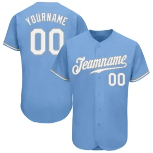 Custom Light Blue Baseball Jersey with White-Gray