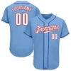 Custom Light Blue Baseball Jersey with White-Red