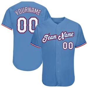 Custom Light Blue Baseball Jersey with White-Red