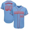 Custom Light Blue Drift Fashion Baseball Jersey with Red-White