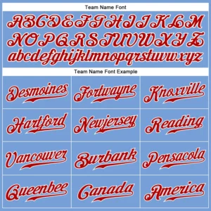 Custom Light Blue Pinstripe Baseball Jersey with White-Red - Image 2