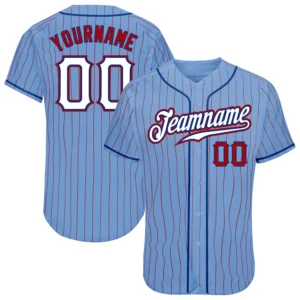 Custom Light Blue Pinstripe Baseball Jersey with White-Royal