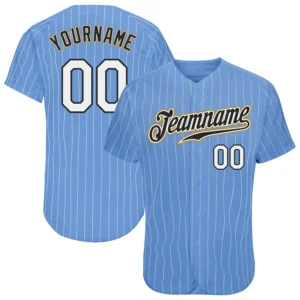 Custom Light Blue Pinstripe Baseball Jersey with White-Old Gold