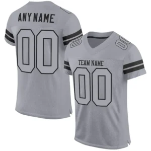 Custom Light Gray Mesh Football Jersey with Black