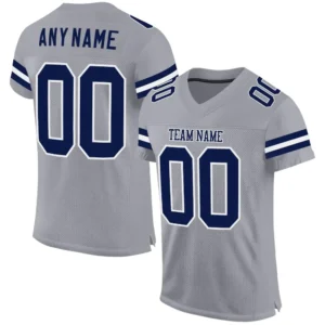 Custom Light Gray Mesh Football Jersey with Navy-White