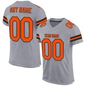 Custom Light Gray Mesh Football Jersey with Orange-Black