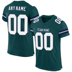Custom Midnight Green Mesh Football Jersey with White-Navy