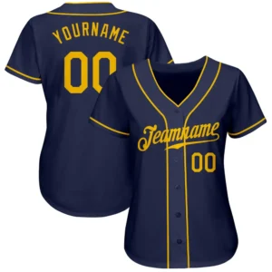 Custom Navy Baseball Jersey with Gold