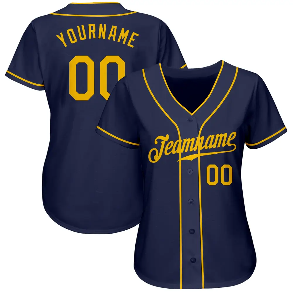 Custom Navy Baseball Jersey with Gold