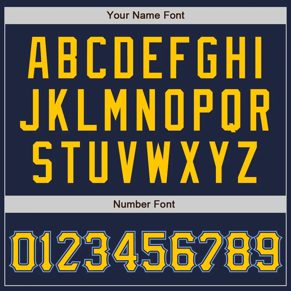 Custom Navy Baseball Jersey with Gold-Light Blue - Image 2