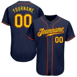 Custom Navy Baseball Jersey with Gold-Orange