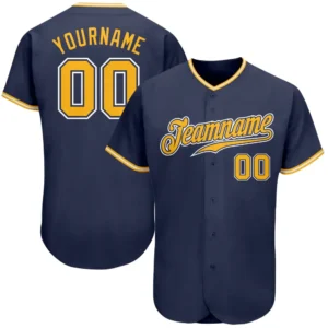Custom Navy Baseball Jersey with Gold-White