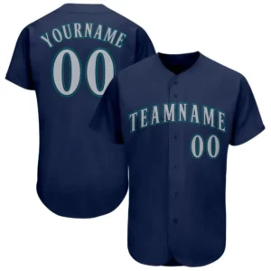 Custom Navy Baseball Jersey with Gray-Teal