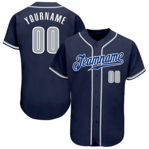 Custom Navy Baseball Jersey with Gray-White