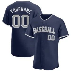 Custom Navy Baseball Jersey with Gray-White