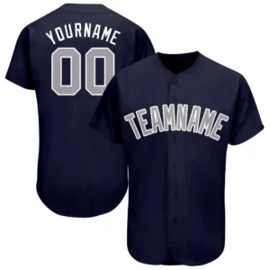 Custom Navy Baseball Jersey with Gray-White
