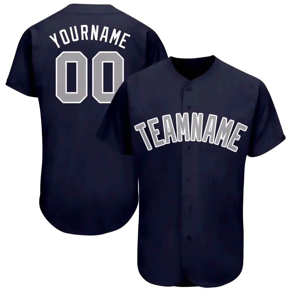 Custom Navy Baseball Jersey with Gray-White