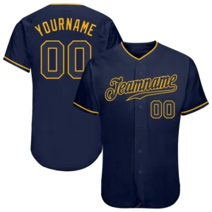 Custom Navy Baseball Jersey with Navy-Gold