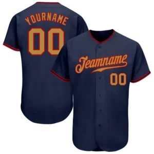 Custom Navy Baseball Jersey with Old Gold-Red