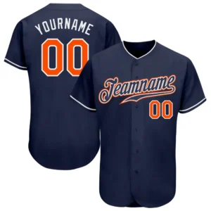 Custom Navy Baseball Jersey with Orange-White