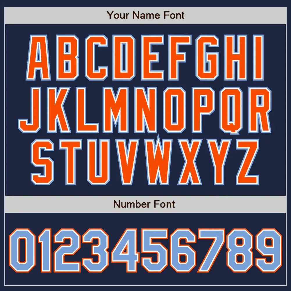 Custom Navy Baseball Jersey with Powder Blue-Orange - Image 3