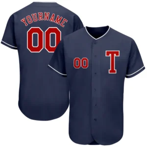 Custom Navy Baseball Jersey with Red-White