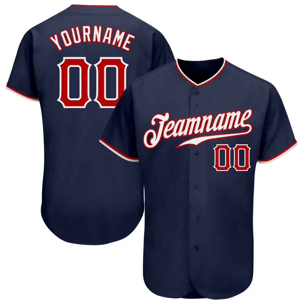 Custom Navy Baseball Jersey with Red-White