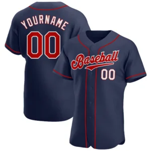 Custom Navy Baseball Jersey with Red-White