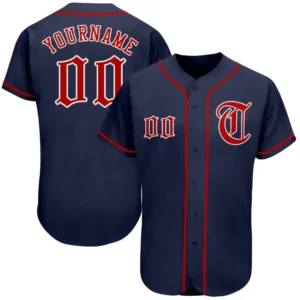 Custom Navy Baseball Jersey with Red-White