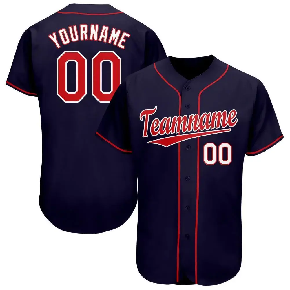Custom Navy Baseball Jersey with Red-White