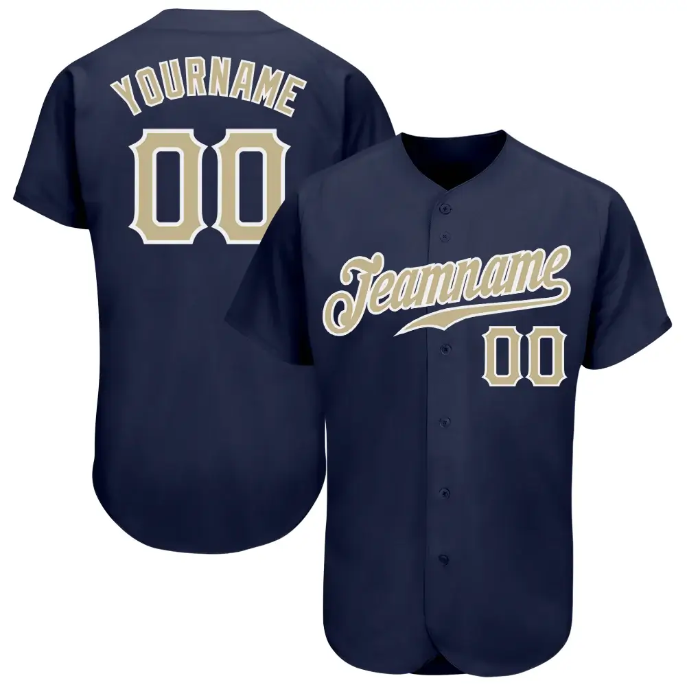 Custom Navy Baseball Jersey with Vegas Gold-White