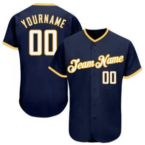 Custom Navy Baseball Jersey with White-Gold