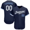 Custom Navy Baseball Jersey with White-Light Blue