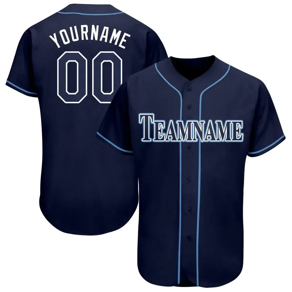 Custom Navy Baseball Jersey with White-Powder Blue