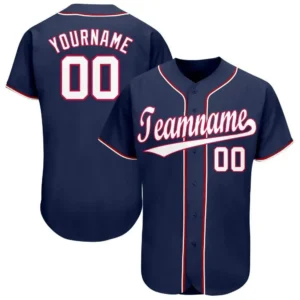 Custom Navy Baseball Jersey with White-Red