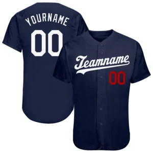 Custom Navy Baseball Jersey with White-Red