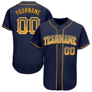 Custom Navy Drift Fashion Baseball Jersey with Gold-White