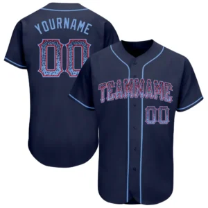 Custom Navy Drift Fashion Baseball Jersey with Light Blue-Red