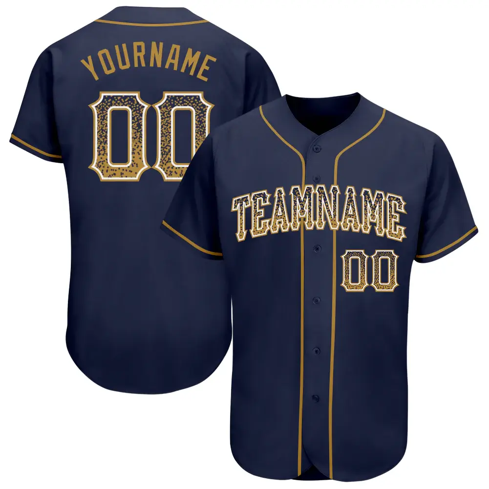 Custom Navy Drift Fashion Baseball Jersey with Old Gold-White