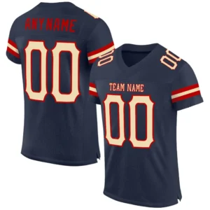 Custom Navy Mesh Football Jersey with Cream-Red