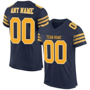 Custom Navy Mesh Football Jersey with Gold-White